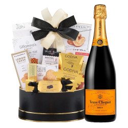 Veuve Clicquot Champagne With Godiva Black & Gold Celebration Gift Basket