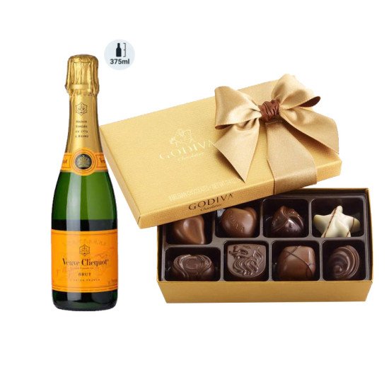 Veuve Clicquot Champagne 375 ml & Godiva Chocolates Gift Box