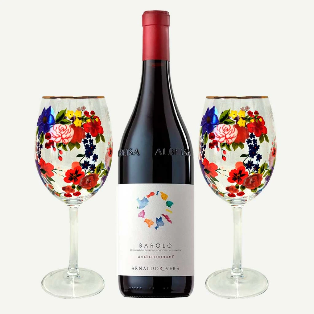 Arnaldo Rivera Barolo Red Wine with Glasses Set