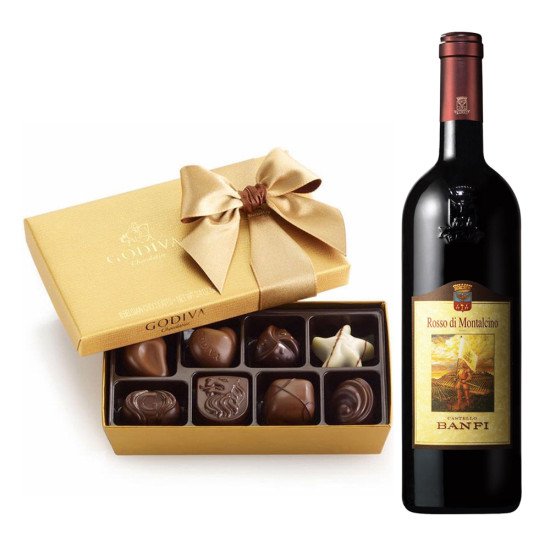 Banfi Rosso di Montalcino Wine & Godiva 8 Piece Chocolate Gift Set