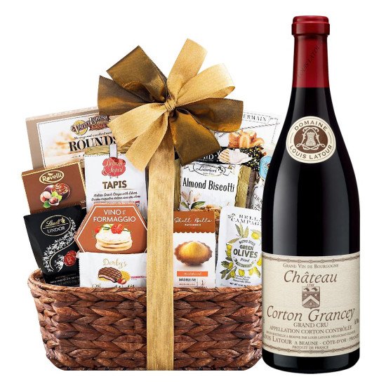 Louis Latour Chateau Corton Grancey Grand Cru Wine and Bon Appetit Gourmet Gift Basket