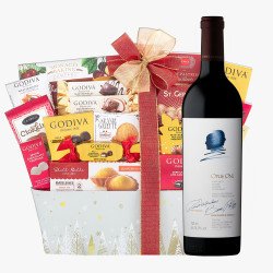 Godiva Chocolate Holiday Wishes Gift Basket With Opus One