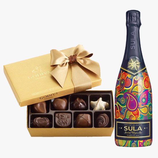 Sula Brut Tropicale Sparkling Wine Godiva Chocolate 8pc Gift Box