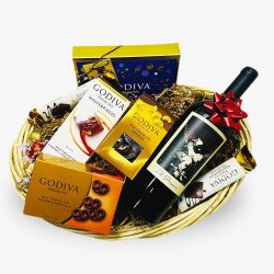 The Prisnor Red Blend and Godiva Gift Basket