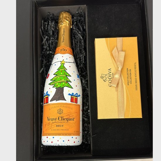 Christmas Special Handpainted Veuve Clicquot Champagne Gift Box
