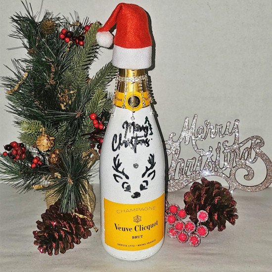 Christmas Design Hand Painted Veuve Clicquot Champagne Christmas Design Hand Painted Veuve Clicquot Champagne