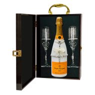 Hand-Painted Veuve Clicquot Champagne And Flutes Gift Set