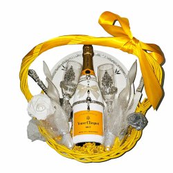 Luxurious Veuve Clicquot Wedding Gift Basket with Tableware Set