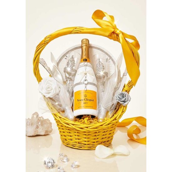 Luxurious Veuve Clicquot Wedding Gift Basket with Tableware Set