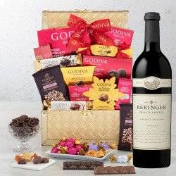 Beringer Private Reserve Napa Valley Cabernet Wine with Godiva Gift Basket