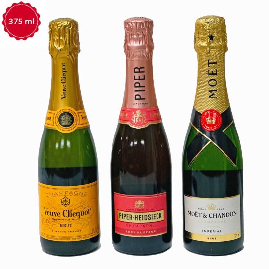 Veuve Clicquot Brut & Moet and Chandon & Piper-Heidsieck Cuvée Brut champagne trio 375ML