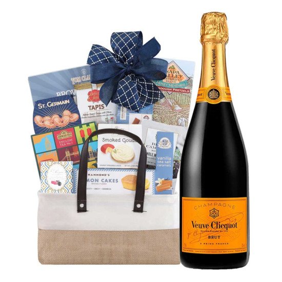Veuve Clicquot Brut Champagne with The Gourmet Delight Gift Basket Veuve Clicquot Brut Champagne with The Gourmet Delight Gift Basket