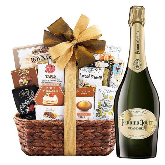 Perrier-Jouet Grand Brut Champagne With Bon Appetit Gourmet Gift Basket