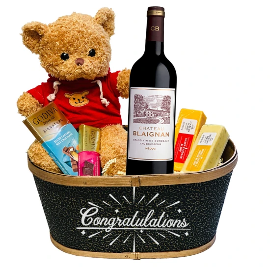 Château Blaignan Médoc red wine congratulations gift basket