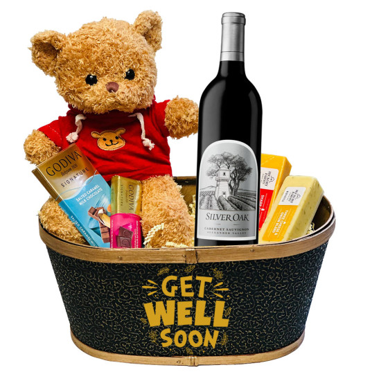 Silver Oak Cabernet Get Well Soon Gift Basket with Teddy Bear