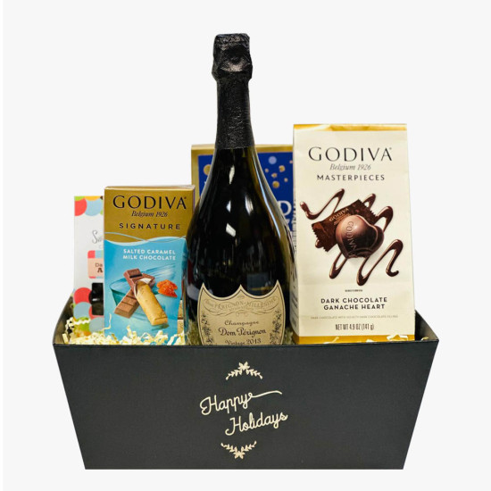 Happy Holidays Dom Perignon Champagne Gift Basket Happy Holidays Dom Perignon Champagne Gift Basket