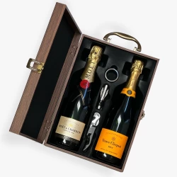 Veuve Clicquot and Moet Imperial Brut Champagne in Wooden Gift Box