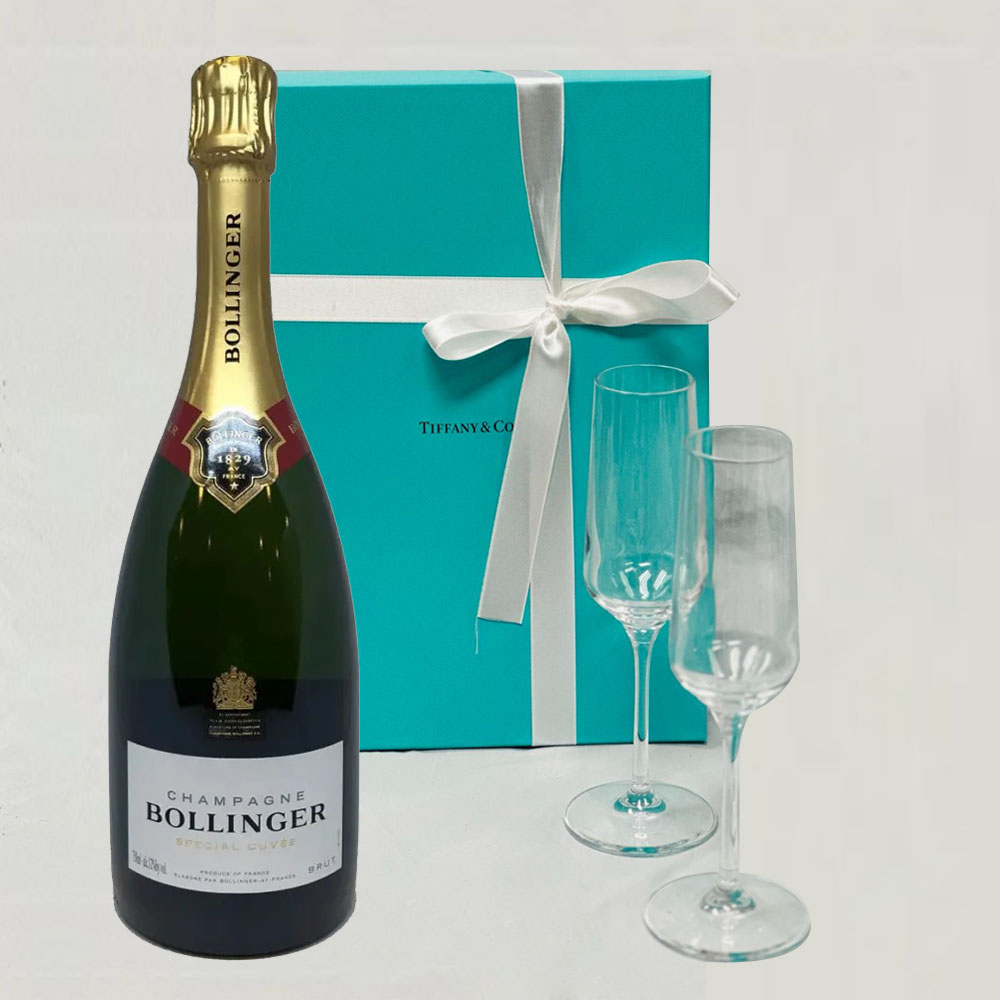 Bollinger Champagne and Tiffany Flutes Gift Set