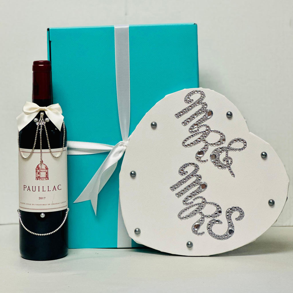 Pauillac Wine & Tiffany Glasses Wedding Gift for Couple