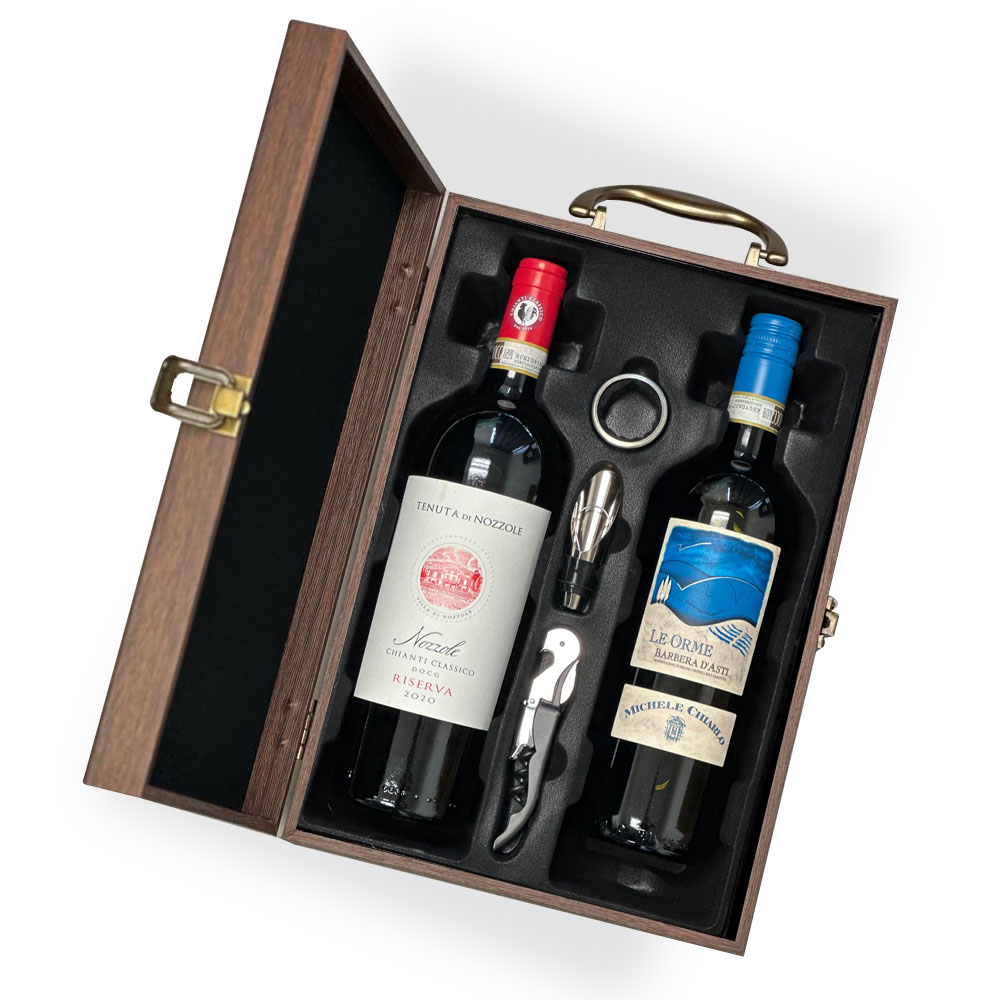 Italian Red Wine 2-Bottle Set in Wooden Box