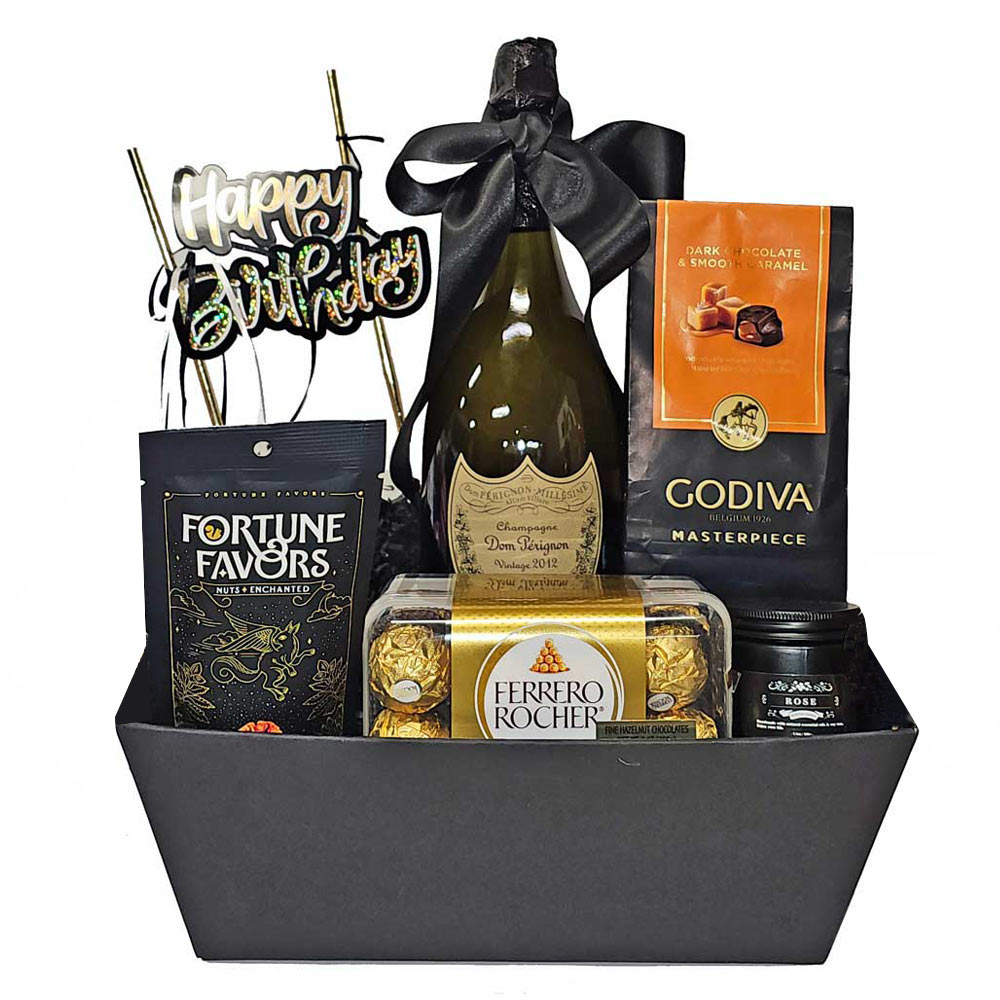 Dom Perignon Champagne with Birthday Gift Basket