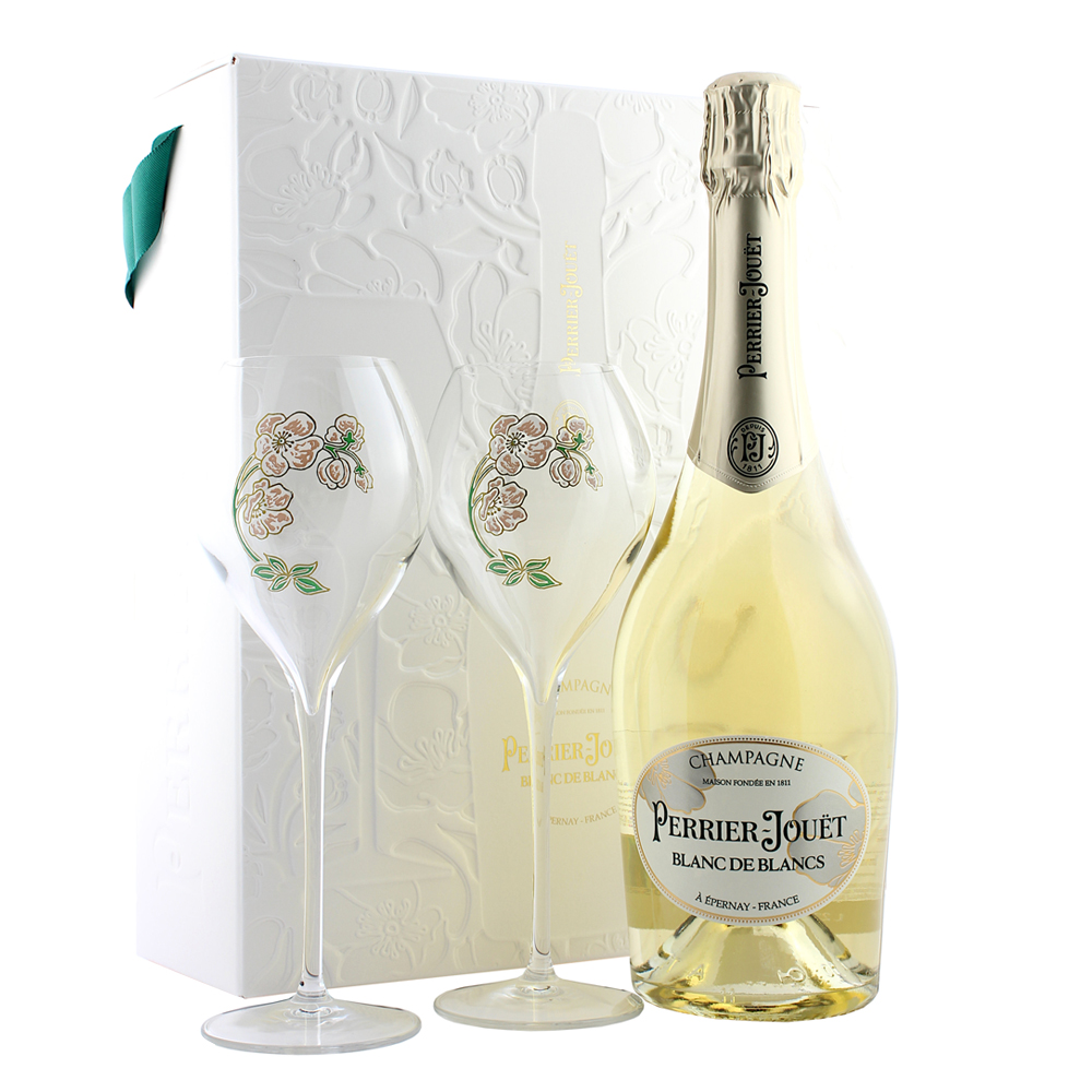 Perrier-Jouet Blanc de Blancs Champagne with Flute Glasses Gift Set