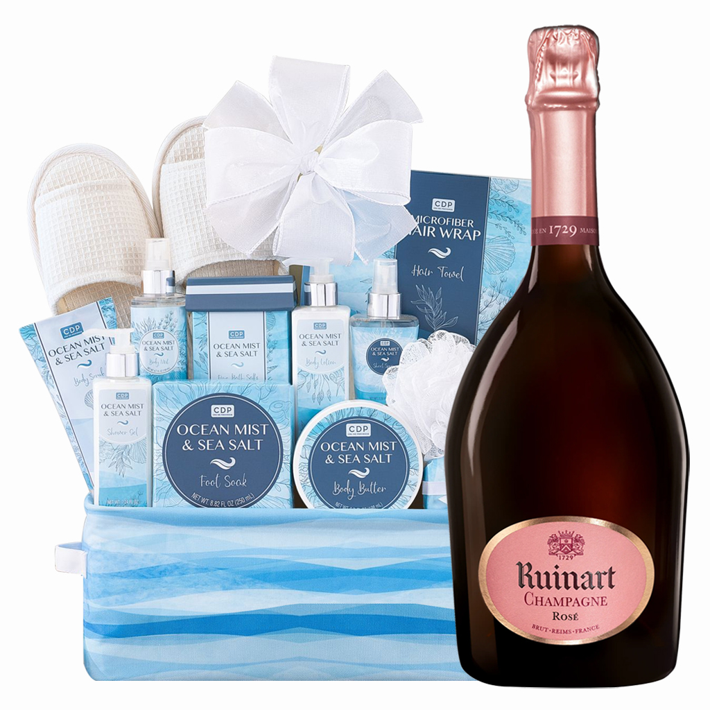 Ruinart Rosé Brut Champagne and Spa Gift Basket