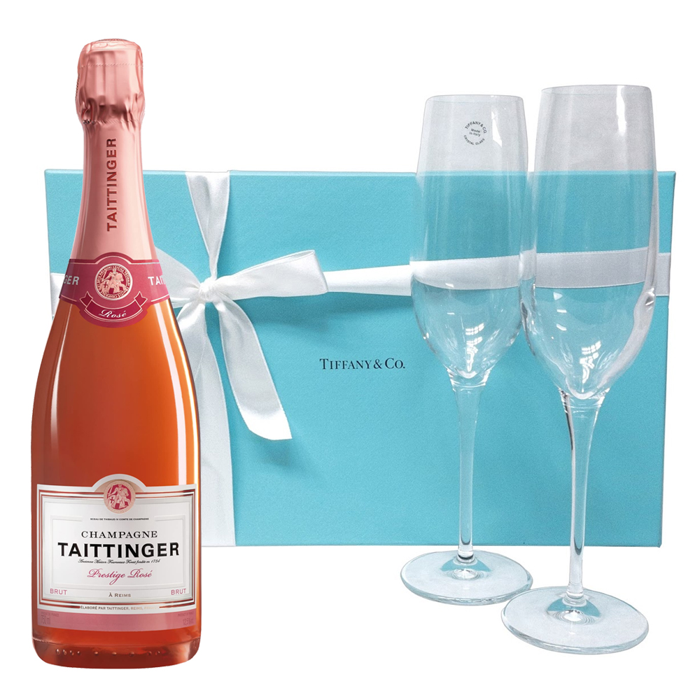 Taittinger Brut Prestige Rose And Tiffany Champagne Flute Gift Set