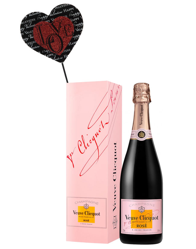 Veuve Clicquot Rose with Wood Pick Heart