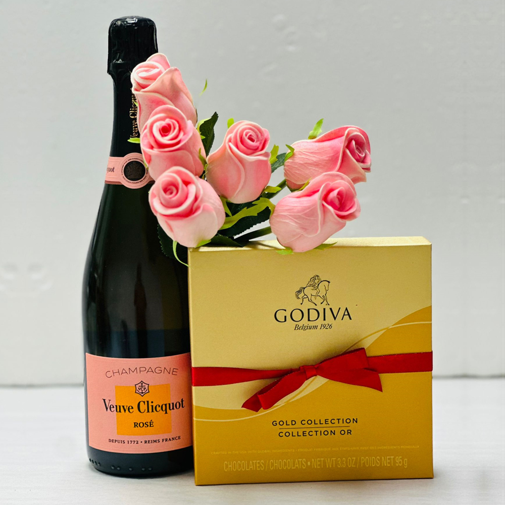 Veuve Clicquot Rose with Flowers & Chocolates