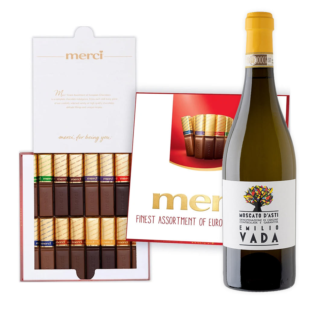 Emilio Vada Moscato d’Asti Wine and Merci Chocolate Box